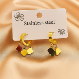 Стальные серьги-конго с напылением золотом подвески клевер J10255CJJ Стальные серьги-конго с напылением золотом подвески клевер J10255CJJ