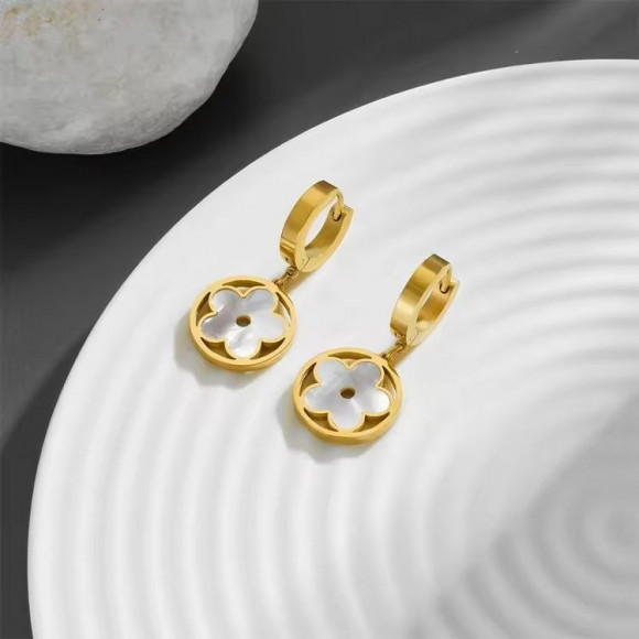 Серьги-кольца с белыми цветами 1J10878CJJ