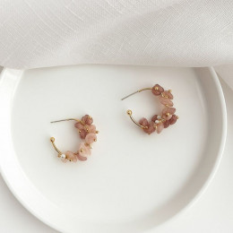 Золотистые серьги-полукольца с розовыми фианитами 1J10452CJJ