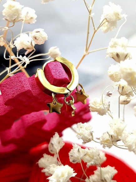 Стальные серьги-конго с напылением золотом подвески звёзды J10256CJJ Стальные серьги-конго с напылением золотом подвески звёзды J10256CJJ