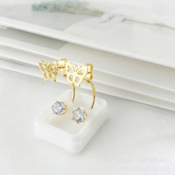 Золотистые стальные серьги-джекеты с ажурными бабочками и кристаллами 1J11524CJJ Золотистые стальные серьги-джекеты с ажурными бабочками и кристаллами 1J11524CJJ