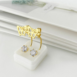 Золотистые стальные серьги-джекеты с ажурными бабочками и кристаллами 1J11524CJJ Золотистые стальные серьги-джекеты с ажурными бабочками и кристаллами 1J11524CJJ