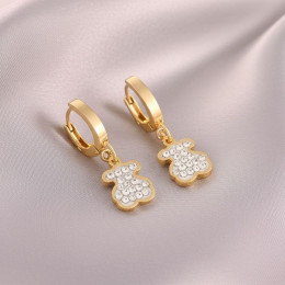 Стальные серьги-конго с напылением золотом подвеска медведь стекло J10258CJJ Стальные серьги-конго с напылением золотом подвеска медведь стекло J10258CJJ