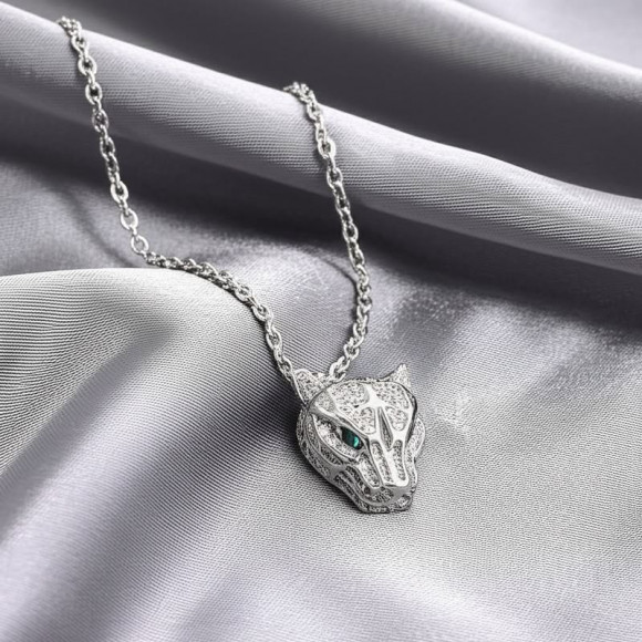 Анималистическое колье с объемной подвеской в виде головы пантеры J10830CJJ Анималистическое колье с объемной подвеской в виде головы пантеры J10830CJJ