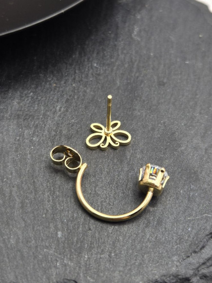 Золотистые стальные серьги-джекеты с бабочками и стразами 1J11526СJJ