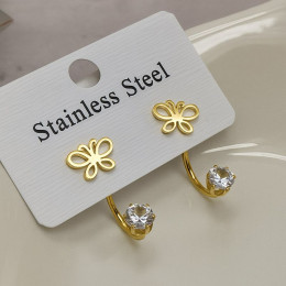 Золотистые стальные серьги-джекеты с бабочками и стразами 1J11526СJJ Золотистые стальные серьги-джекеты с бабочками и стразами 1J11526СJJ