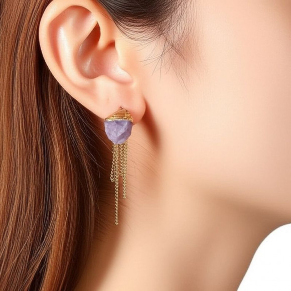 Серьги-пусеты с натуральным камнем и кистями 1J11946CJJ Серьги-пусеты с натуральным камнем и кистями 1J11946CJJ