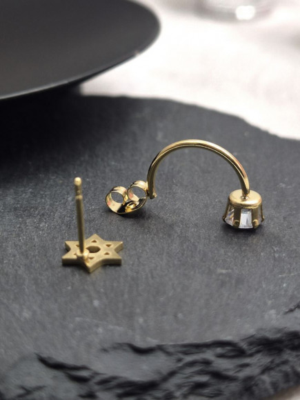 Серьги гвоздики звезда давида из стали с напылением золотом J11528CJJ