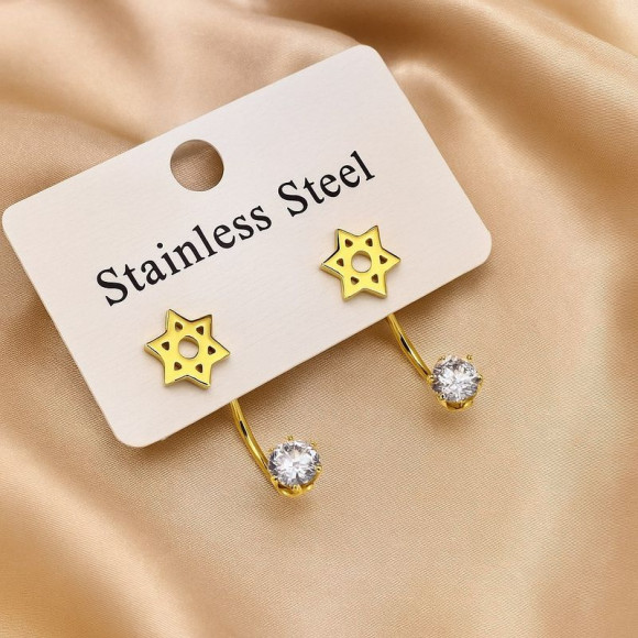 Серьги гвоздики звезда давида из стали с напылением золотом J11528CJJ