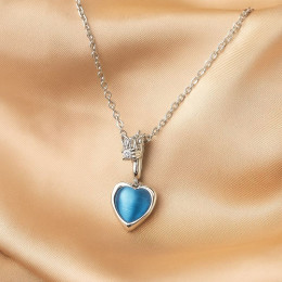 Романтичное колье с подвеской в форме сердца с кошачьим глазом J10833CJJ Романтичное колье с подвеской в форме сердца с кошачьим глазом J10833CJJ