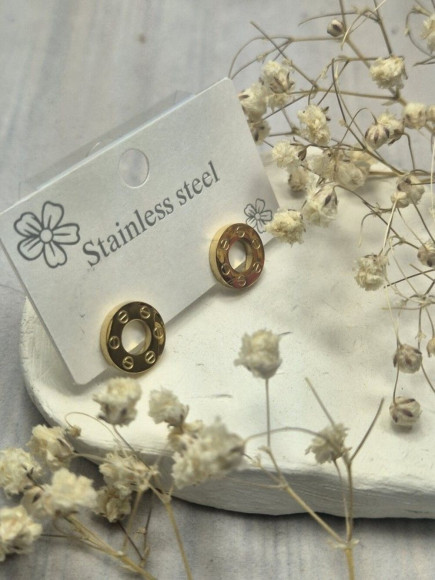 Геометрические серьги пусеты Шайбы с гравировкой римских цифр 1J10890CJJ