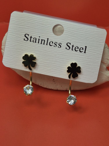 Серьги гвоздики клевер из стали с напылением золотом J11529CJJ Серьги гвоздики клевер из стали с напылением золотом J11529CJJ