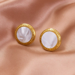 Золотистые стальные серьги-пусеты с перламутровой инкрустацией 1J10891CJJ Золотистые стальные серьги-пусеты с перламутровой инкрустацией 1J10891CJJ