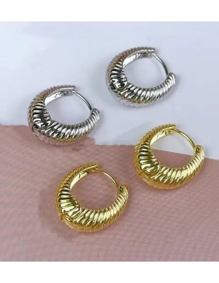 Серебристые серьги кольца из латуни с платиновым напылением и рифлением 1J10046CJJ Серебристые серьги кольца из латуни с платиновым напылением и рифлением 1J10046CJJ