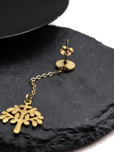 Серьги гвоздики древо жизни из стали с напылением золотом J11531CJJ