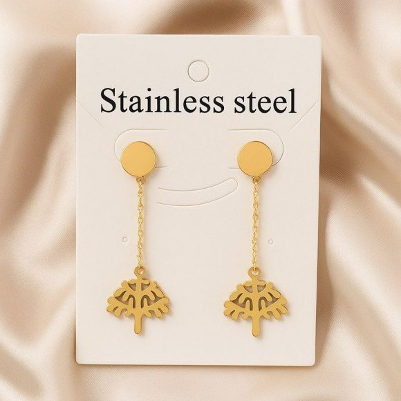 Серьги гвоздики древо жизни из стали с напылением золотом J11531CJJ