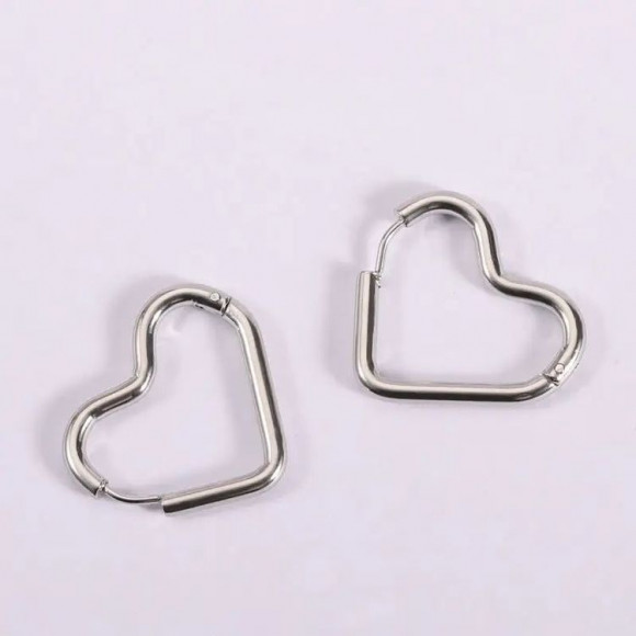 Стальные серьги-кольца сердца J10264CJJ