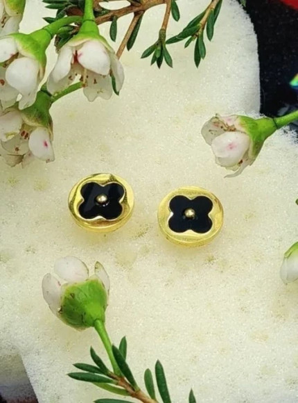 Серьги-гвоздики стальные с напылением золотом клевер J10132CJJ