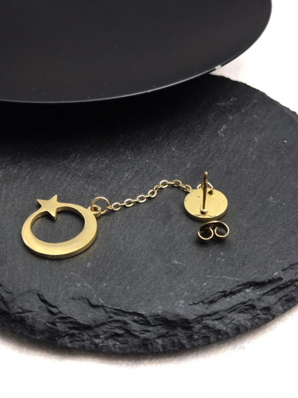 Серьги гвоздики звезда луна из стали с напылением золотом J11532CJJ