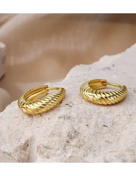 Золотистые серьги кольца из латуни с фактурным рифлением 1J10048CJJ