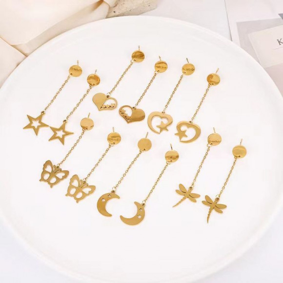 Серьги из стали сердце с напылением золотом J11533CJJ