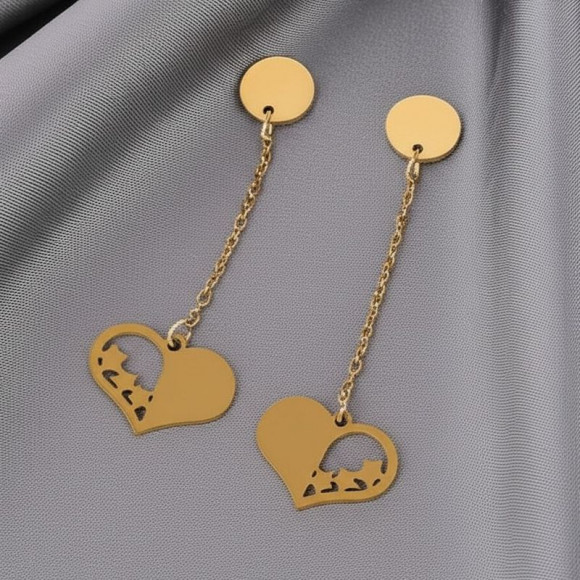 Серьги из стали сердце с напылением золотом J11533CJJ